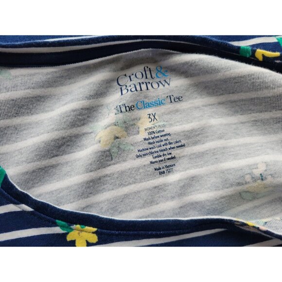 Croft Barrow Womens Top 3X Plus Tee Short Sleeve Blue Floral STR216E - Picture 6 of 7